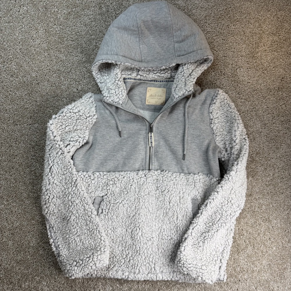 Altar'd State Hoodie Womens Small Gray Sherpa Fleece 1/2 Zip Lined Pullover